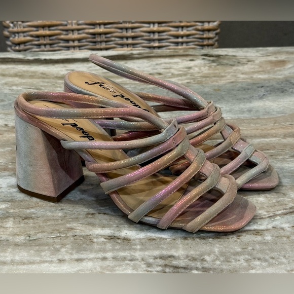 Women’s FREE PEOPLE Collette cinched heeled sandal- rainbow metallic. Size 39 - Picture 6 of 10